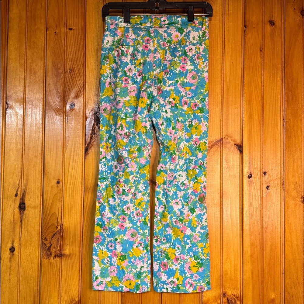 Zara Floral Straight Leg Pants - Blue, Yellow, Pink - Picture 8 of 8